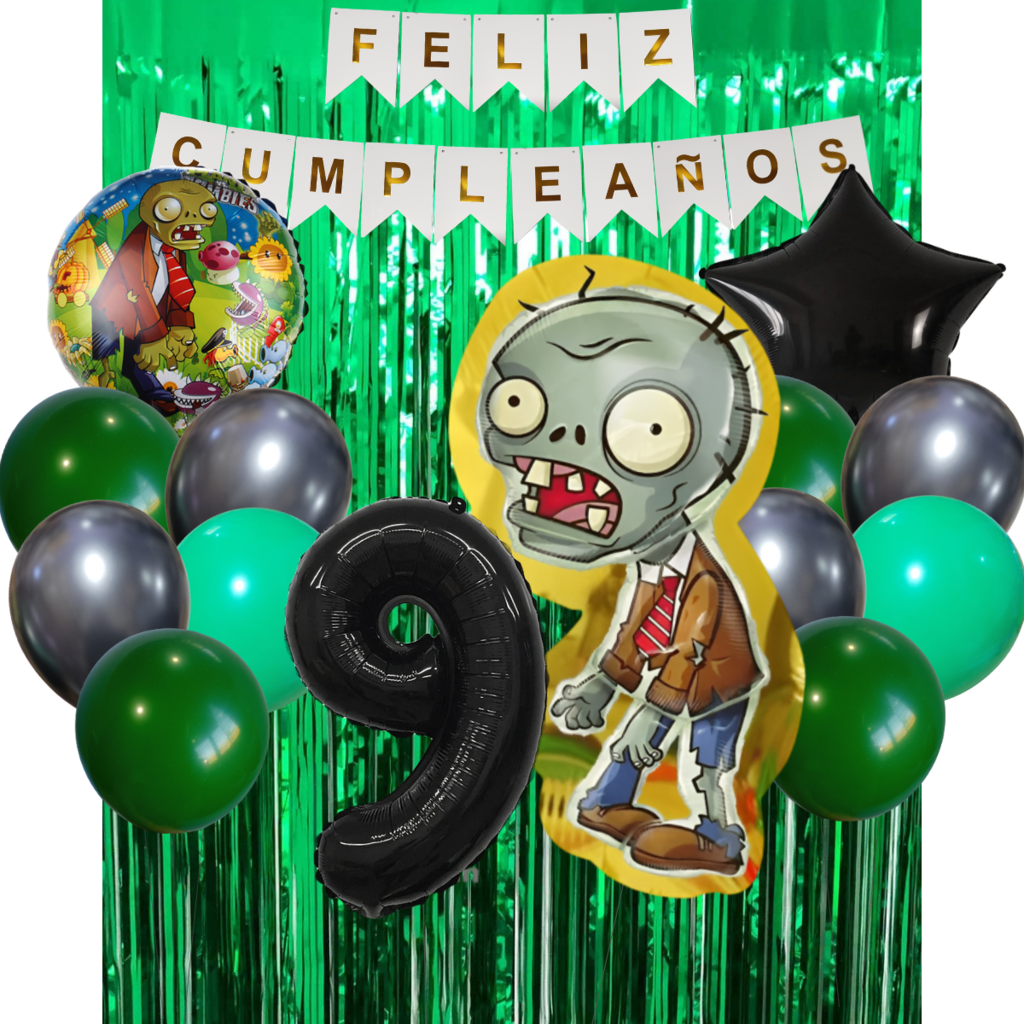 Combo Cumpleaños Globos Temática Plantas vs Zombie