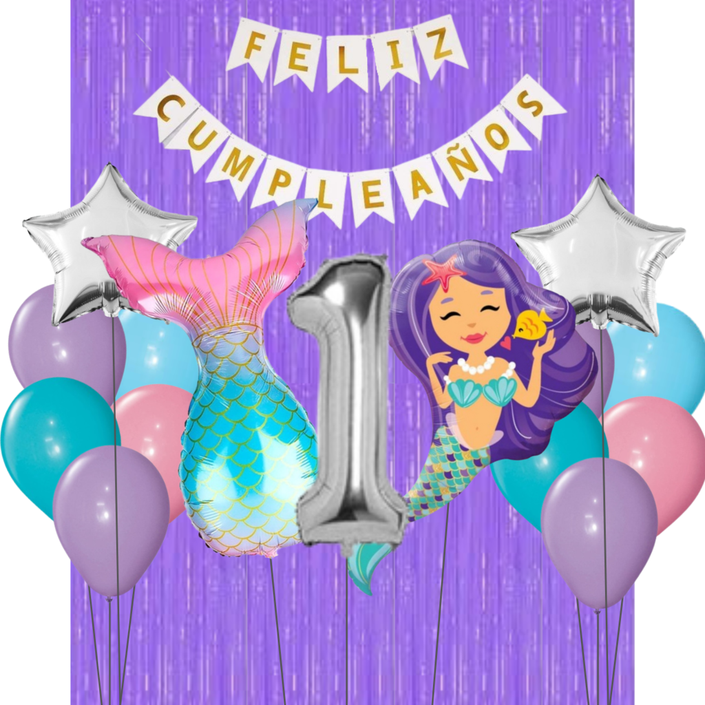 Combo Cumpleaños Globos Temática Sirena Violeta