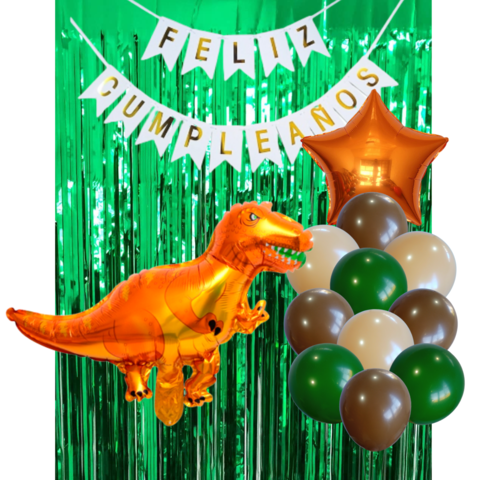 Combo Cumpleaños Globos Dino Rex Naranja Tematica Decoracion