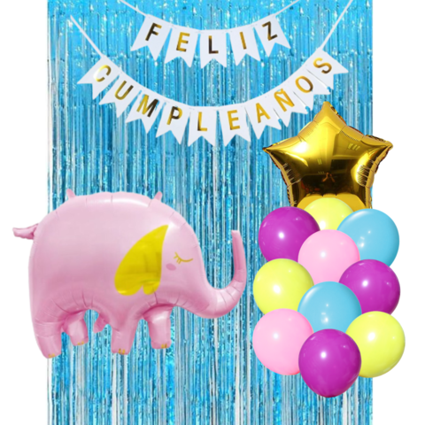 Combo Cumpleaños Globos Elefante Rosa Tematica Decoracion