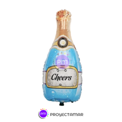 Globo Botella Champagne Celeste Cheers Fiesta 30 Pulgadas