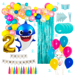 Combo Cumpleaños Kit Globos Baby Shark Decoración - tienda online