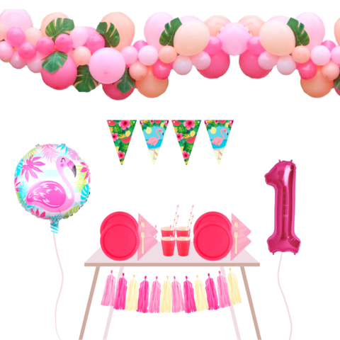 Combo Cumpleaños Kit Globos Flamingo Decoración