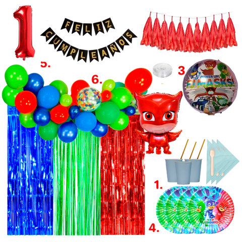 Combo Cumpleaños Kit Globos Héroes en Pijamas Owlette Decoración