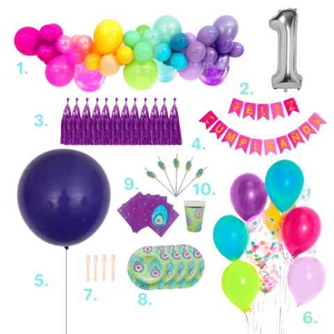 Combo Cumpleaños Kit Globos Pavo Real Premium Decoración