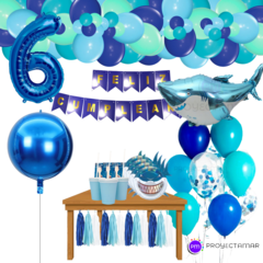 Combo Cumpleaños Kit Globos Tiburón Premium Decoración en internet