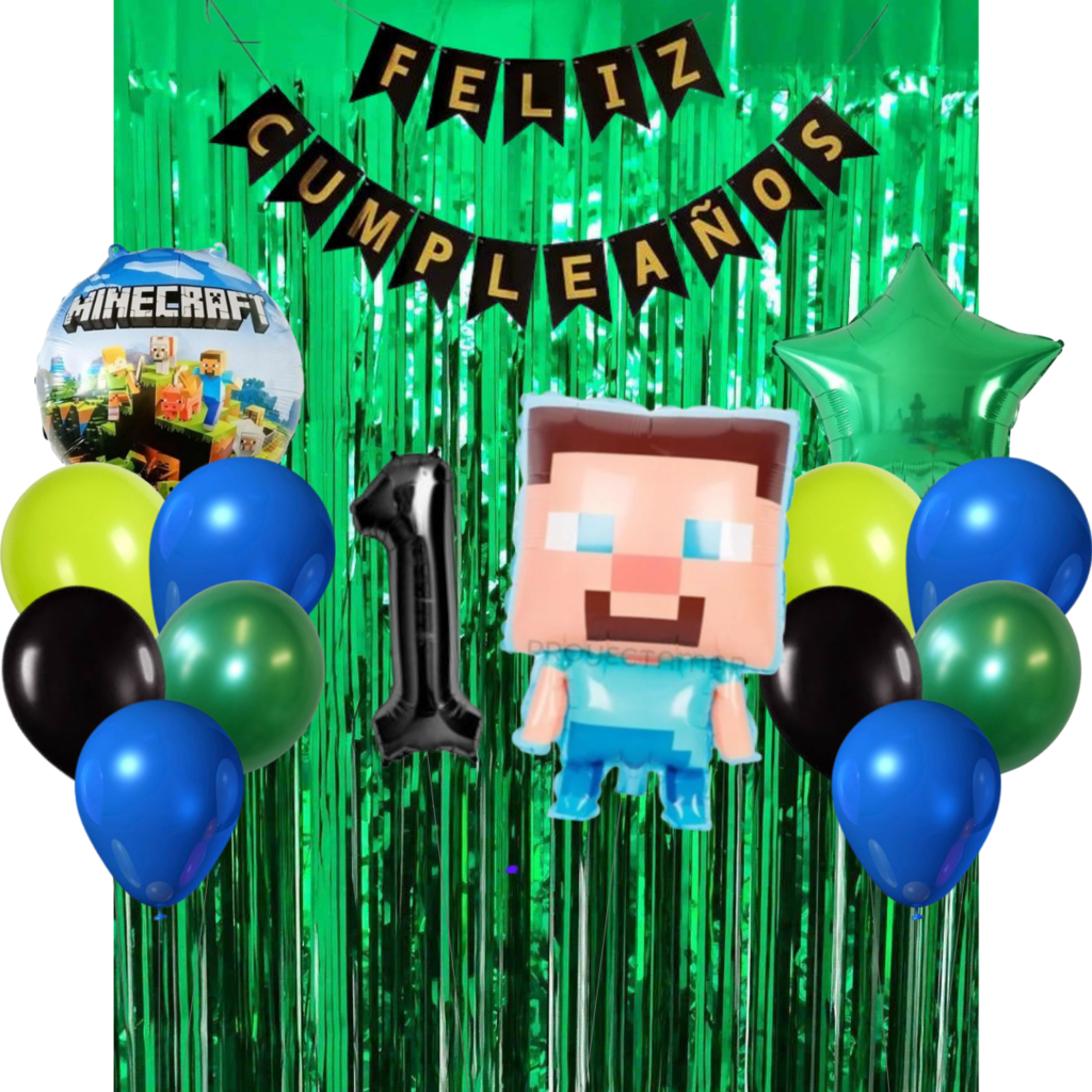 Combo Cumpleaños Globos Temática Minecraft