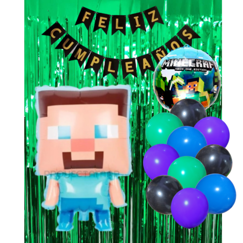 Combo Cumpleaños Globos Minecraft Bloque Tematica Decoracion