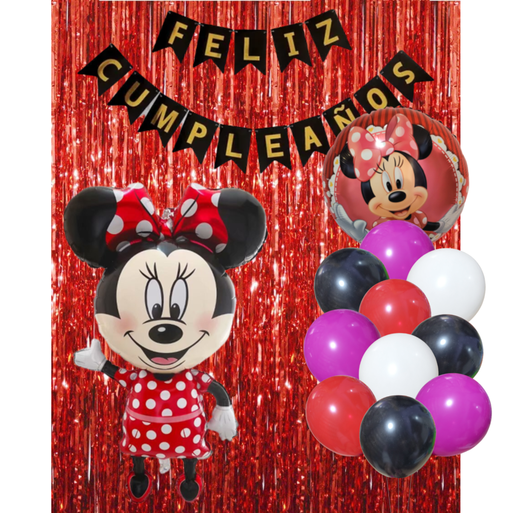 Kit Decoración Fiesta Minnie Mouse 12 Personas Con Globos