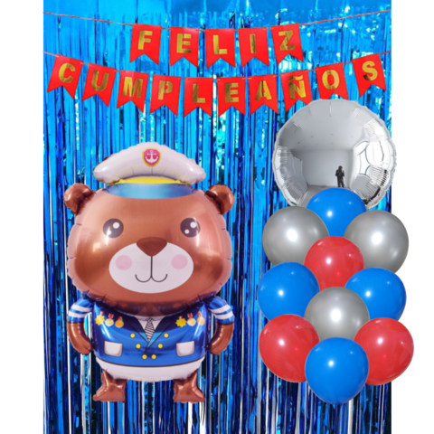 Combo Cumpleaños Globos Oso Marinero Tematica Decoracion