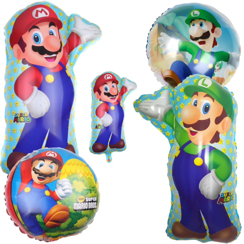 Combo Pack Globos Metalizados Cumpleaños Deco Mario Bross
