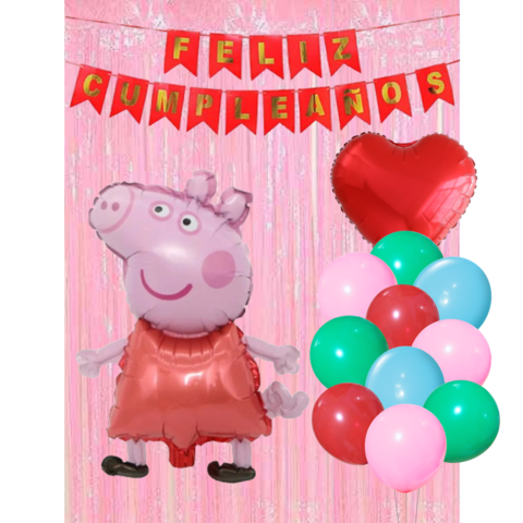 Combo Cumpleaños Globos Peppa Pig Rosa Tematica Decoracion