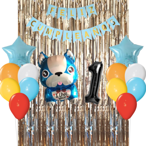 Combo Cumpleaños Globos Temática Perro Celeste