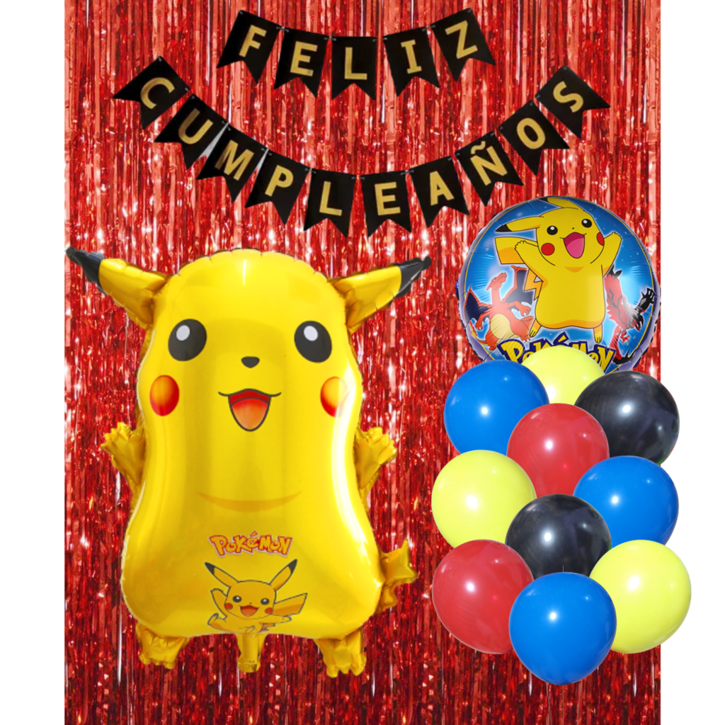 Combo Cumpleaños Globos Pokémon Pikachu Temática Decoración