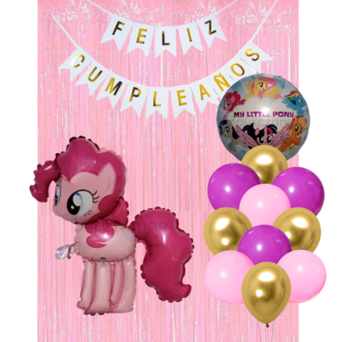 Combo Cumpleaños Globos Pony Rosa Tematica Decoracion