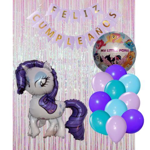 Combo Cumpleaños Globos Pony Violeta Tematica Decoracion