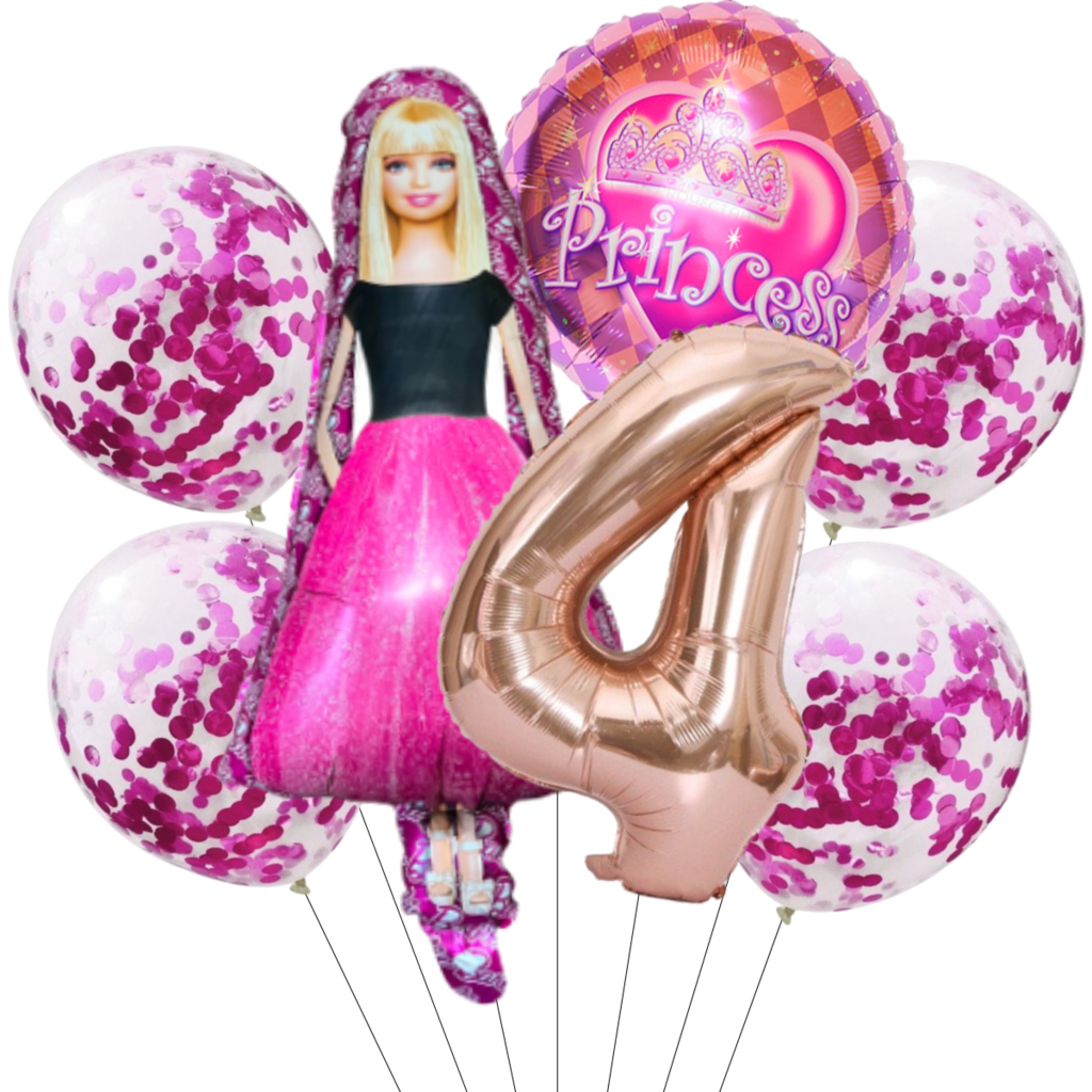Set Globos Metalizados Personajes Barbie Cumpleaños