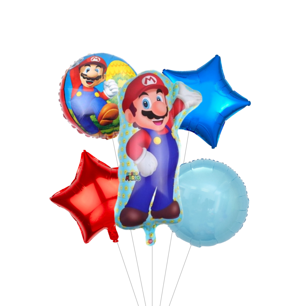 Set X 9 Globos Mario Bros Para Decoración Cumpleaños Bouquet