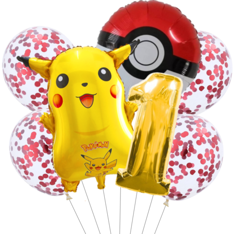 Set Globos Metalizados Personajes Pokémon Pikachu Cumpleaños