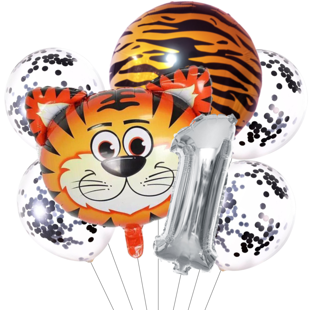 Combo Cumpleaños Globos Tigre Animal Selva Temática Deco