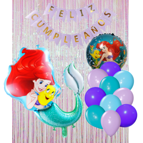 Combo Cumpleaños Globos Sirenita Ariel Temática Decoración