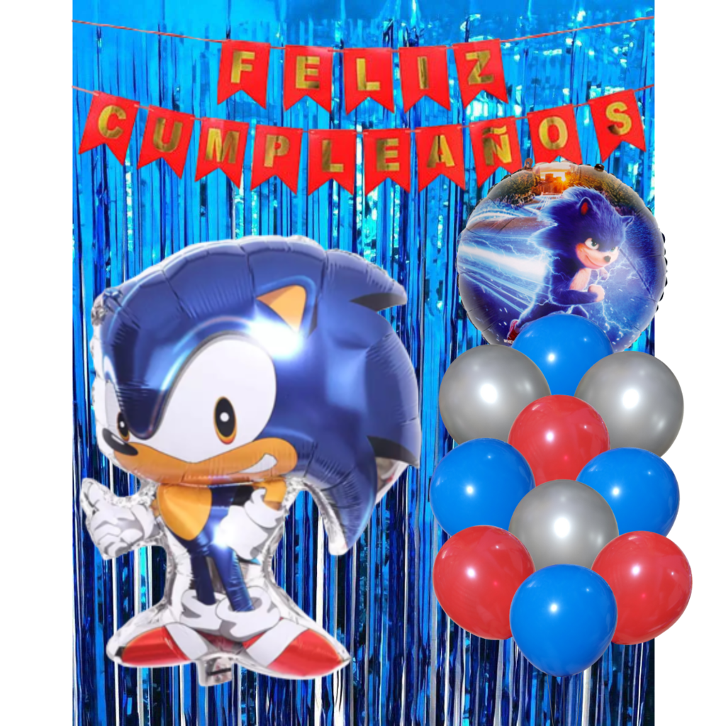 Combo Cumpleaños Globos Sonic Temática Decoración