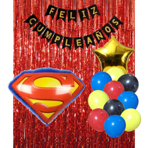 Combo Cumpleaños Globos Superman Escudo Tematica Decoracion