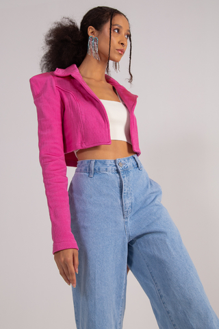 Blazer cropped em tricô | Pink | Tricoteen