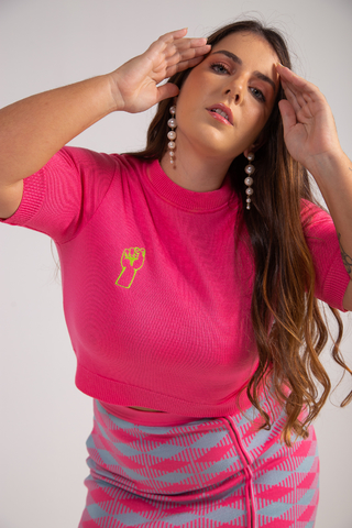 T-shirt cropped em tricô | Pink | Tricoteen