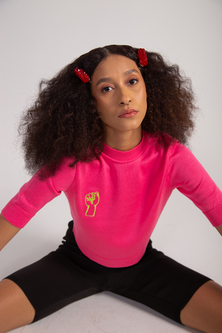 T-shirt cropped em tricô | Pink | Tricoteen