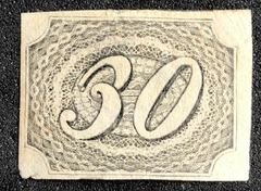 Brasil (005A) império numeral inclinado 30 réis tipo I papel fino e transparente com pigmentos azuis N