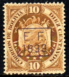 03258 Bolívia 57 Brasão Com Sobrecarga EF 1899 N