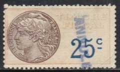 06412 França Selos Fiscais timbres fiscaux 25c com carimbo Annule (a)
