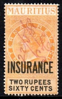 06579 Mauricius Selo Fiscal Insurance Two Ruppes Sixty Cents