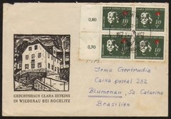 18608 Alemanha DDR Carta circulada para Blumenau Brasil Clara Zetkin 1957