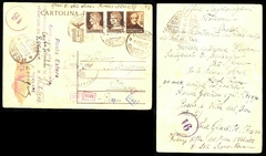 19304 Itália Bilhete Postal Circulado Com diversas Censuras e Marcas