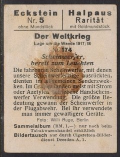 11300 Alemanha Figurinha Da 1ª Guerra Mundial Holofote vinham em maços de cigarro - comprar online