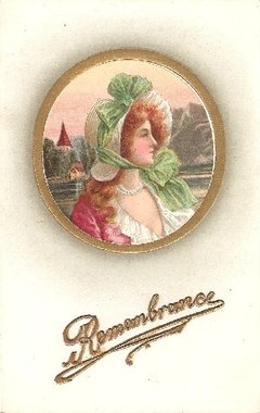 16753 Cartão Postal Antigo Pintura Mulher Chapéu