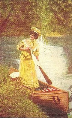 16764 Cartão Postal Antigo Pintura canoeing