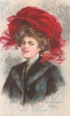 16778 Cartão Postal Antigo Pintura Mulher Chapéu