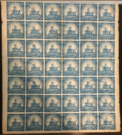 Brasil Telegrafo T-03 Folha praticamente completa, 42 selos todos com carimbo no verso a peça apresenta algumas variedades U
