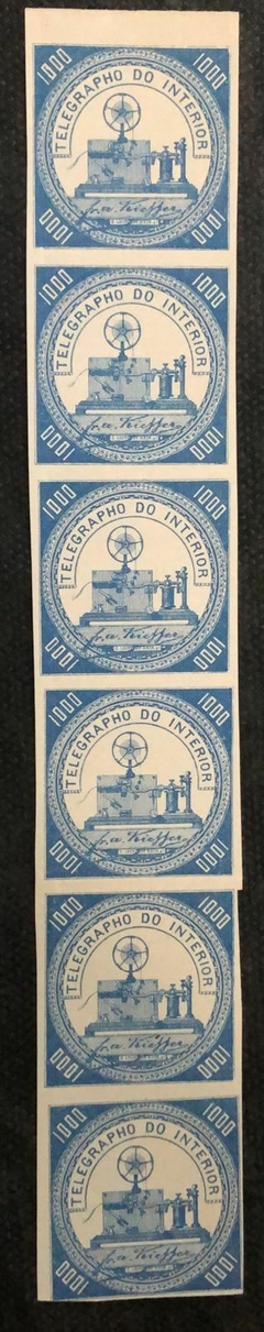 Brasil Telegrafo T-6 1000 réis azul tira de 06 selos NN