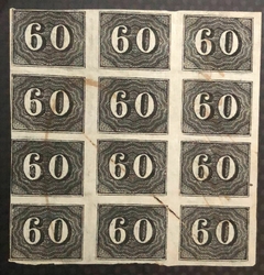 Brasil numeral vertical 60 réis bloco de 12 selos U
