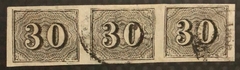 Brasil Numeral vertical 30 réis tira de três selos vertical U