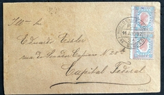 Brasil (79P) Carta do Rio de Janeiro de 11 de agosto de 1892 endereçada à mesma cidade. Carimbo de recepção no verso. Par de selos tete-beche. Nota-se a variedade risco norosto no selo superior.