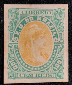 Brasil Ensaio de Tintureiro bicolor 100 réis papel médio-grosso.