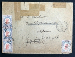 Brasil envelope circulado de Cantagallo (RJ), 14 abril de 1893 a Atenas (Grécia) com trânsito no Rio de Janeiro no mesmo dia. Enviada via Lisboa e França (Car. Ambulante Irun à Bordeaux de 5 de maio) endereçada a Atenas (27 abril - calenderaio Juliano, correspondente a 10 de maio) e reendereçada a Constatinopla (Turquia) onde foi recebiada pelo Bureau Postal do Exército BritÂnico em 12 de maio de 1893.