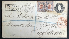 Brasil envelope circulado do Pará, registrada de 16 de fevereiro de 189 para Bath (Inglaterra). Chegada em 6 de março. Franquia composta.