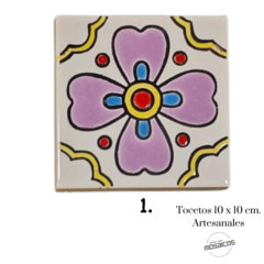 Tocetos Flores Artesanales 10 x 10 - Azulejos cuerda seca - Buenos Aires Mosaicos