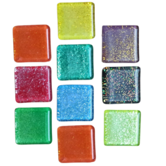 Vitro Color Con Glitter - Cuadrado 2.8 x 2.8 cm x 10 unidades - Vidrio
